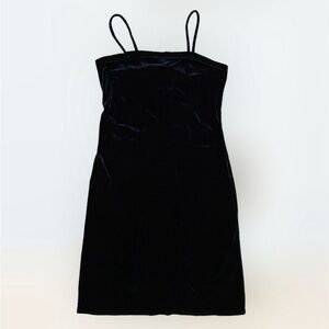 🌸 Vintage 90s black velvety mini dress vtg square neck medium M